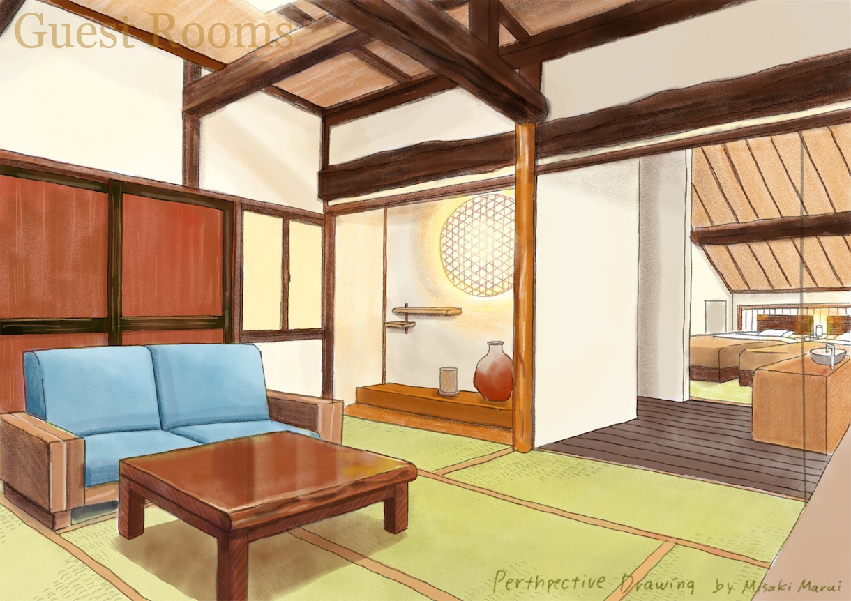 温かみのある、手描き内観パースを描きます 住宅・店舗などの広告も存在感UPの大効果‼ イメージ8
