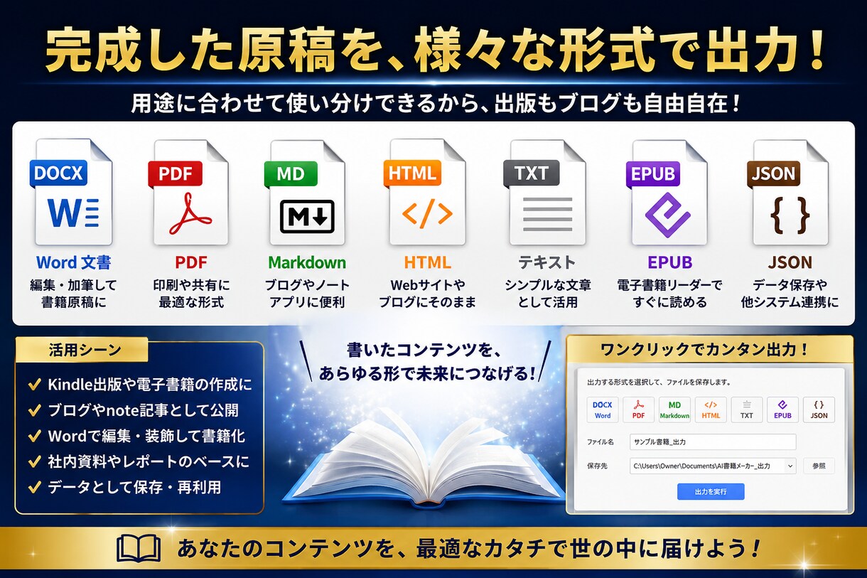 書籍・ブログ・noteをAIで一括作成します 企画・目次・本文・PDF出力までこれ1つ｜プロンプト不要 イメージ4