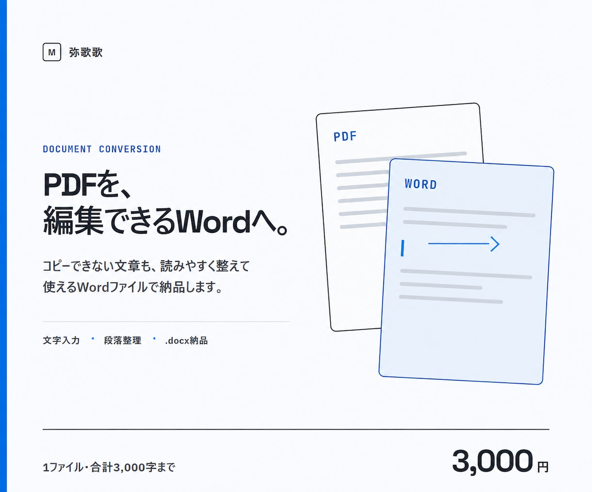 PDFを編集できるWordへ文字入力します 1ファイル・3,000字まで／段落整理付き イメージ1