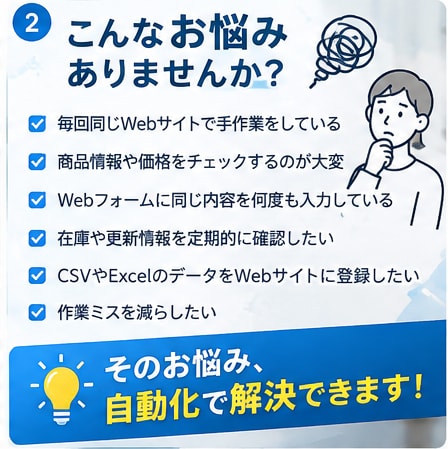 PythonでWeb作業を自動化します 面倒な定型作業を自動化し、作業時間とミスを減らします イメージ2