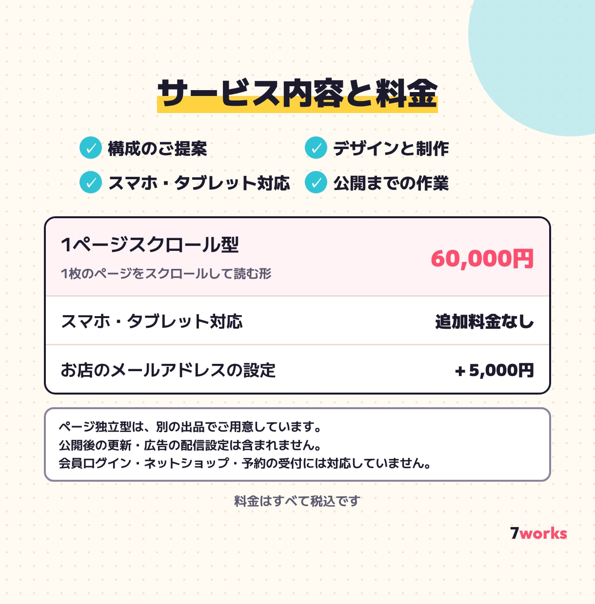 1ページスクロール型ホームページ・LPを作ります はじめてのホームページに。構成からお任せください イメージ2