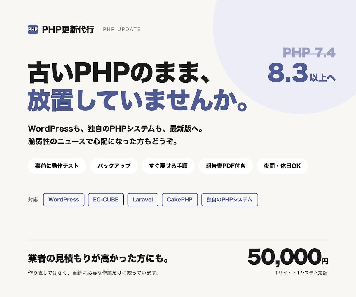 古いPHPのサイト・システムを最新版へ更新します WordPress・EC-CUBE・独自PHPシステムに対応 イメージ1