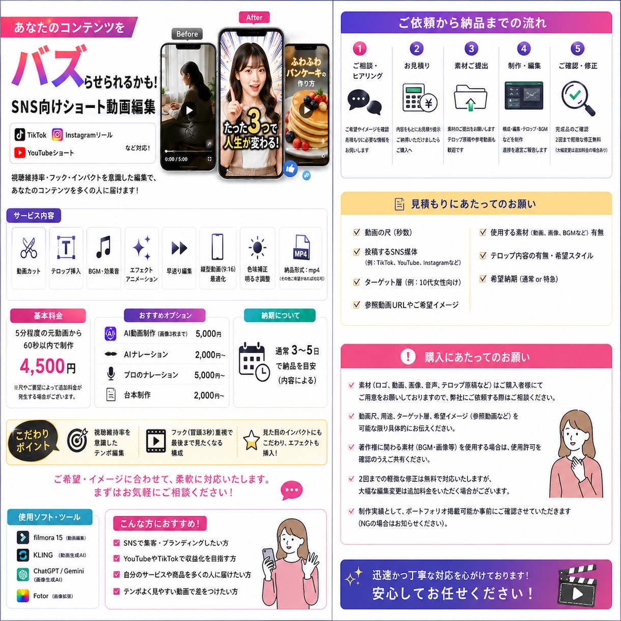 インスタリール/YouTubeショート動画作ります 編集のトレンドやフォントも取り入れたTikTokなども作成！ イメージ2