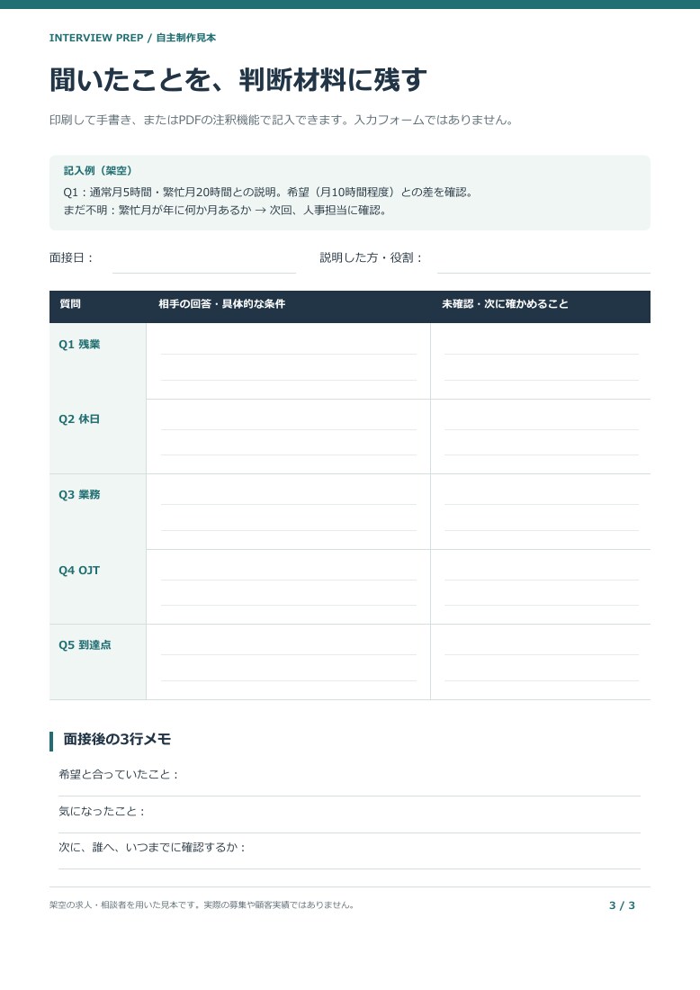 応募先1社の面接準備シートを作成します 求人と希望を整理し、逆質問5問をPDFに イメージ4