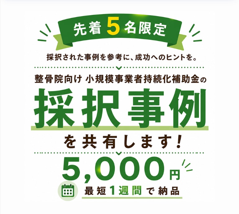 小規模事業者持続化補助金の採択事例を共有します 【整骨院向け】5名様限定！ココナラ出品記念価格！ イメージ1