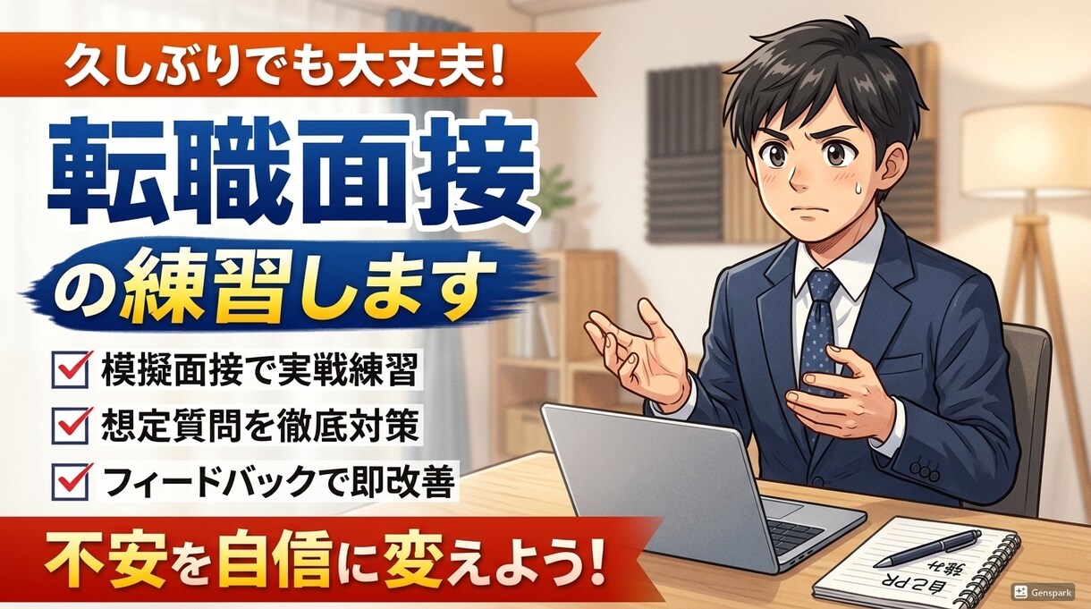 久しぶりの面接が不安な方｜模擬面接＋FBします 「何を聞かれる？どう答える？」久しぶりの面接でも安心！ イメージ1