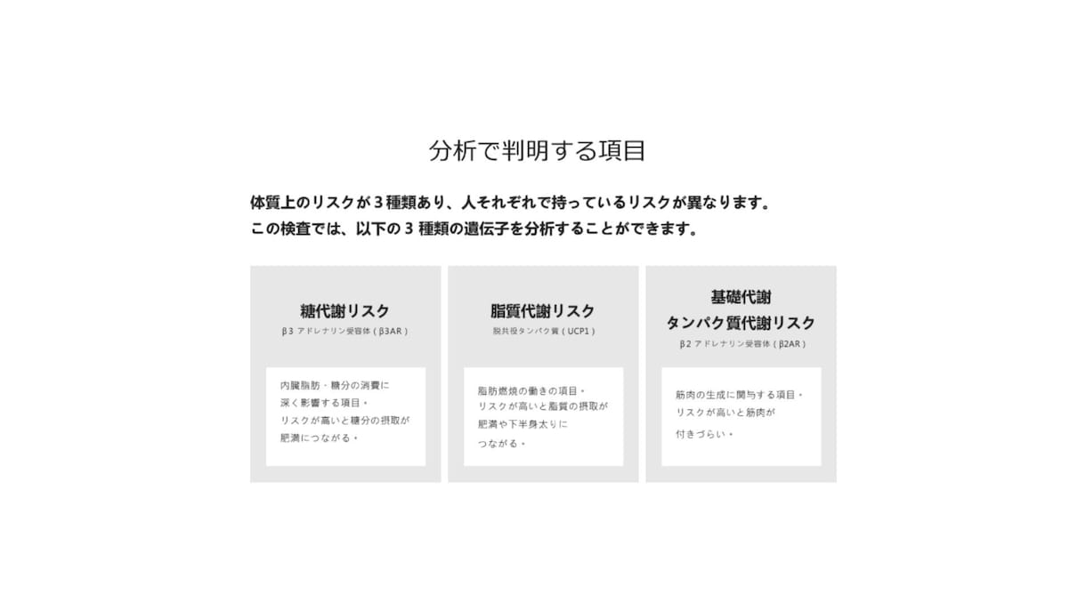遺伝子検査で体質に合うダイエット方法がわかります 無駄な努力を減らす“私専用”ダイエットの第一歩 イメージ2