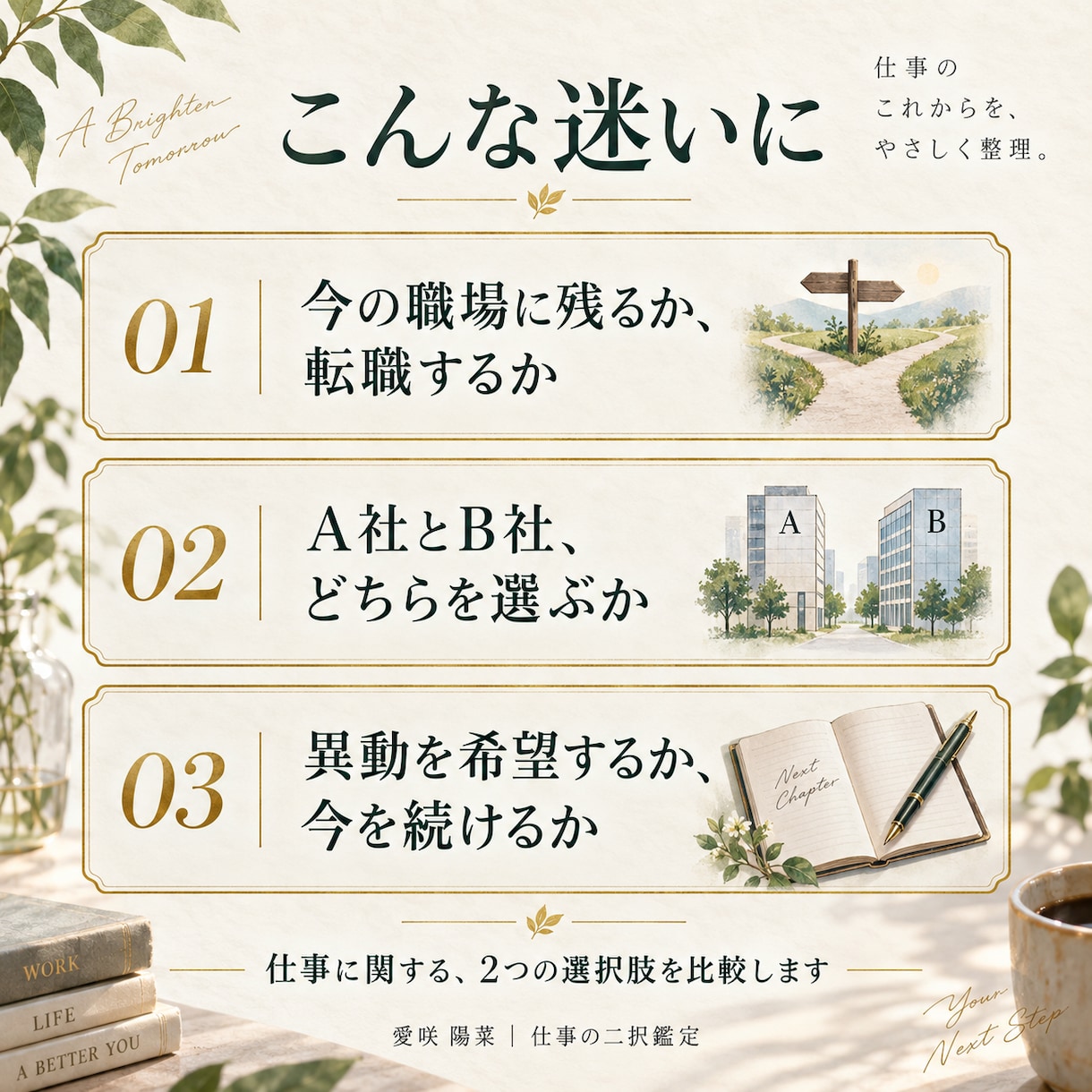 転職か現職か、仕事の二択を霊視で鑑定します ２つの選択肢と今できる行動３つを文章でお届け イメージ2