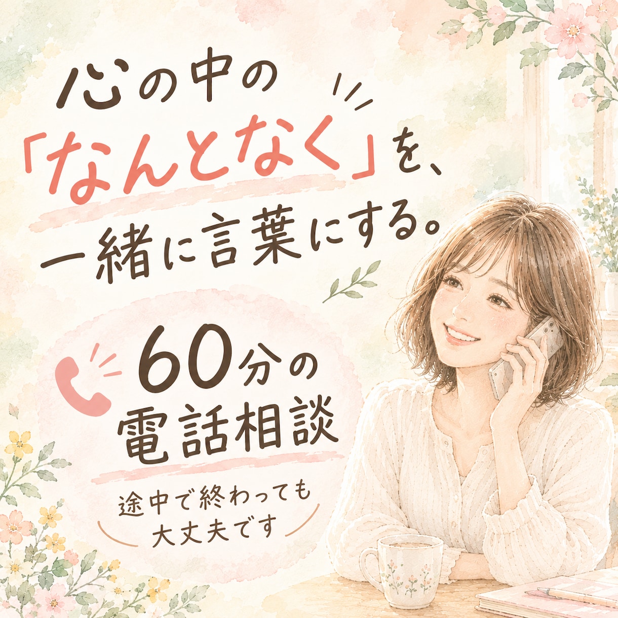 心の中の「なんとなく」を一緒に言葉にします あなたの考え方や価値観を大切にしながら、自分を知る時間 イメージ1