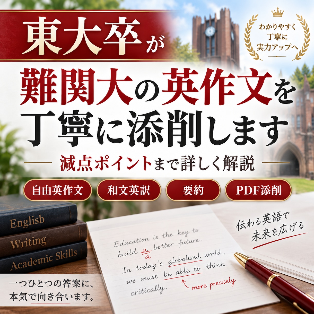 東大卒が難関大の英作文を丁寧に添削しますます 東大・京大・医学部志望向けに減点ポイントまで詳しく解説します イメージ1