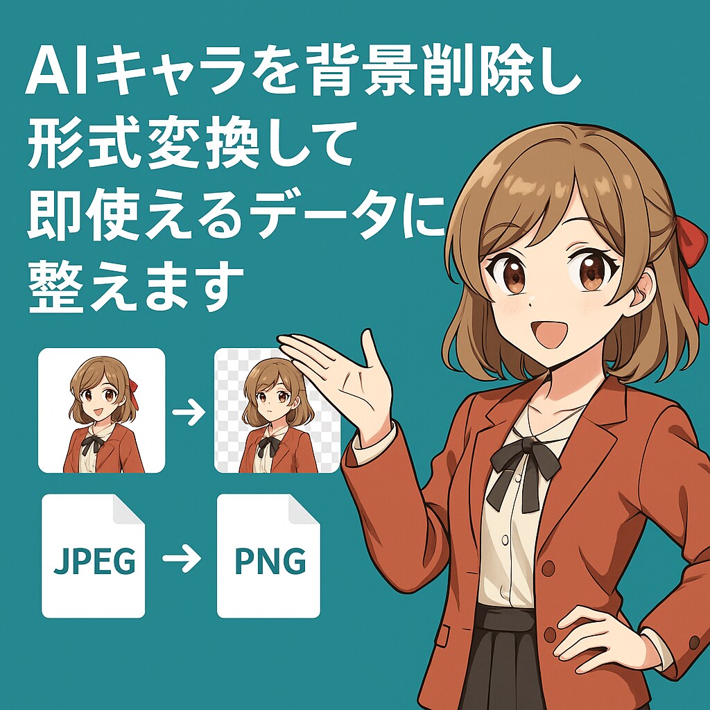 生成AIで作成したキャラクターの背景削除できます AIキャラを背景削除し形式変換して即使えるデータに整えます イメージ1