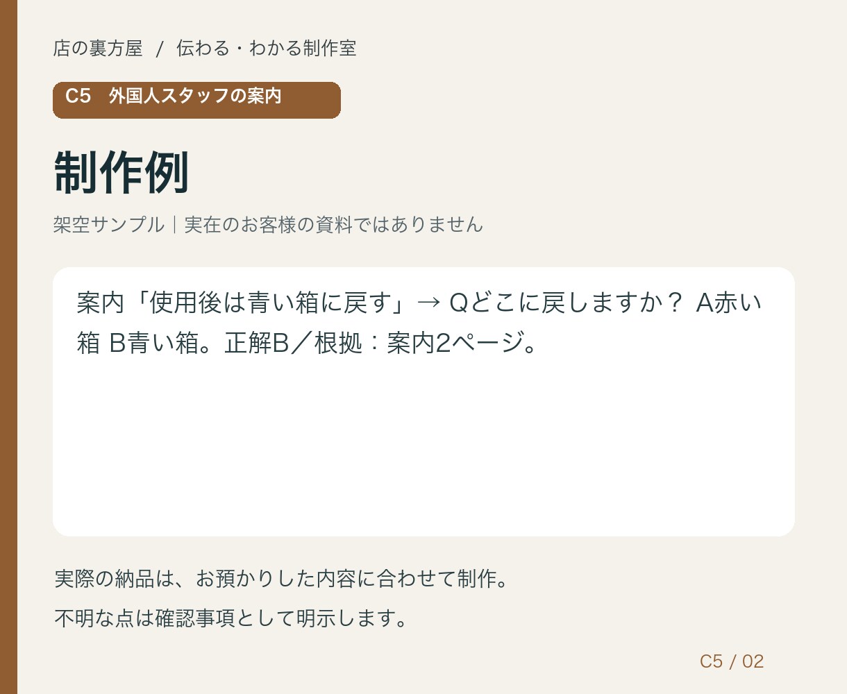 職場の案内から理解確認クイズを作ります 教えた内容が伝わったか確かめる練習問題 イメージ2