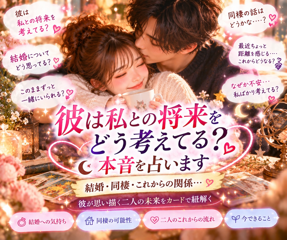 彼は私との将来をどう考えてる？本音を占います 結婚・同棲・これからの関係…二人の未来をカードで紐解く イメージ1
