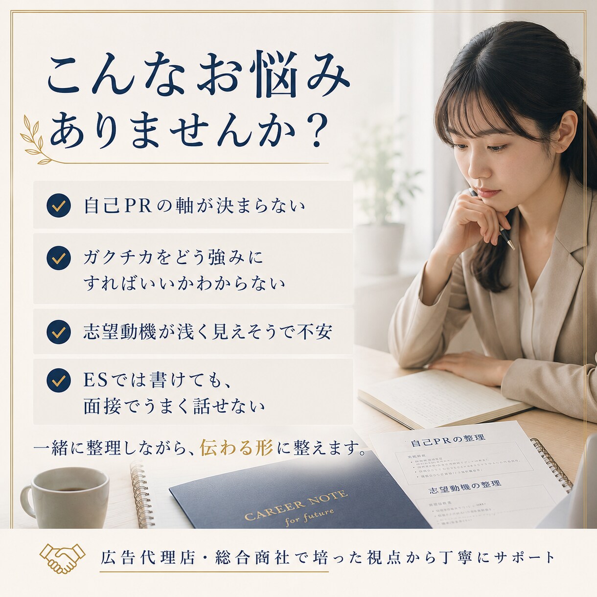 自己PR・志望動機を整理します AIではわからない新卒広告代理店・現役総合商社目線からの添削 イメージ2