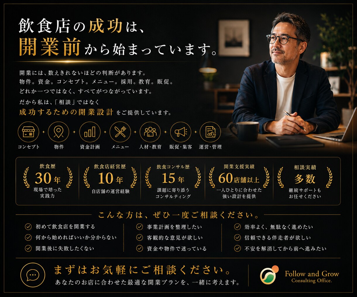 飲食店開業成功率を高める個別相談・開業支援行います 飲食歴30年・開業支援60店舗超。永く続くお店を一緒に設計 イメージ6