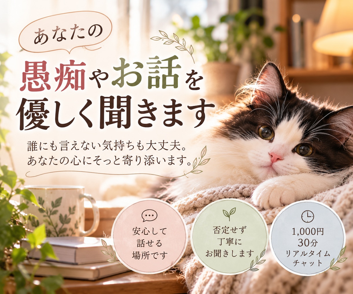 あなたの愚痴やお話を優しく聞きます 誰にも言えない気持ちも大丈夫。あなたの心にそっと寄り添います イメージ1
