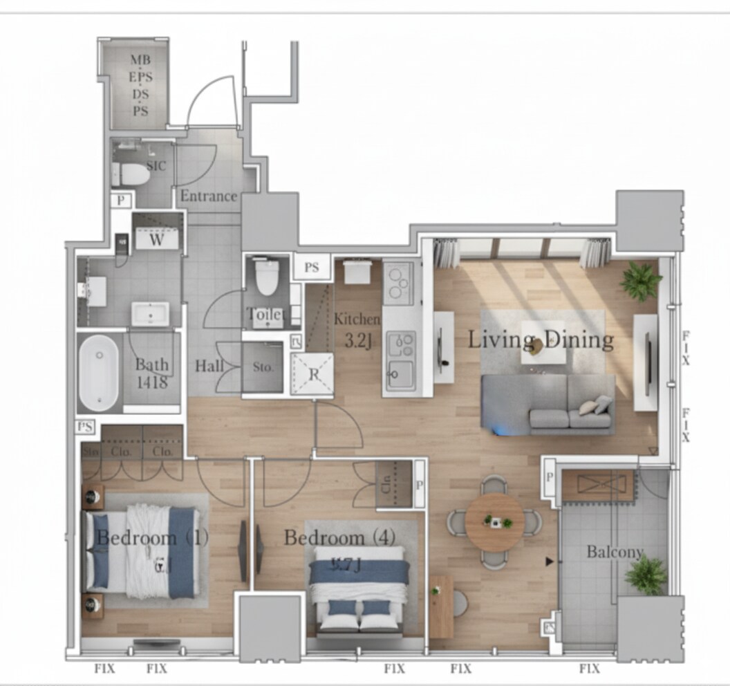 3D化してお客様が喜ぶ図を作ります ただの間取り図に家具を配置して差別化を図りましょう イメージ1