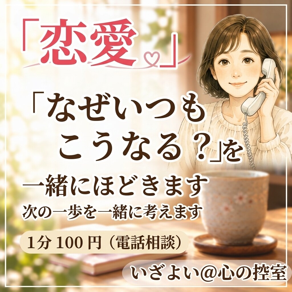 恋愛「なぜいつもこうなの？」を悩み一緒に紐解きます 〇 同じ悩みを繰り返す恋愛から、次の一歩を一緒に考えます 〇 イメージ1