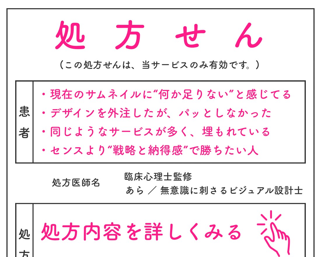 視覚【処方箋】あなたの“売れない理由”、診断します 臨床心理士×デザイナーが出す《視覚の処方せん》 イメージ1
