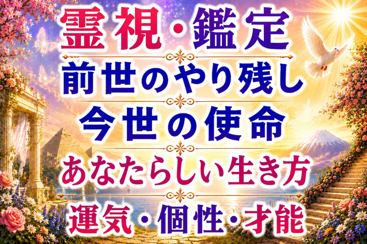 前世のやり残し|生まれてきた使命を霊視・鑑定します 恋愛結婚|親子|仕事、転職|人間関係|才能|自分らしい生き方 イメージ1