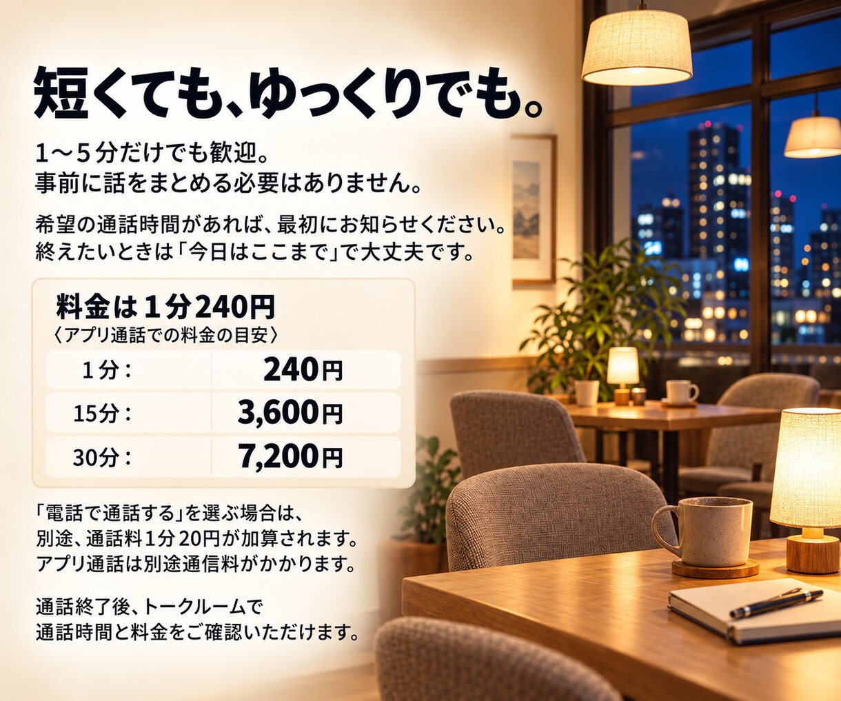 聞き役を頑張るあなたのお話をゆっくり伺います いつもは聞き役。今夜は、あなたが主役。 イメージ9
