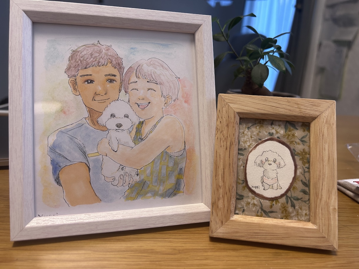 ふんわり水彩の似顔絵作成します ミニ色紙に水彩でふんわりとした似顔絵をお描きします イメージ7