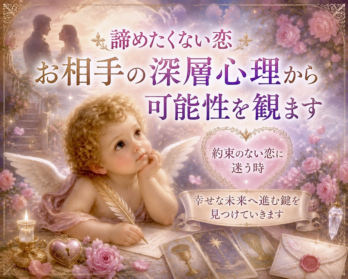 諦めたくない恋、お相手の深層心理から可能性を観ます 約束のない恋に迷う時　幸せな未来へ進む鍵を見つけていきます イメージ1