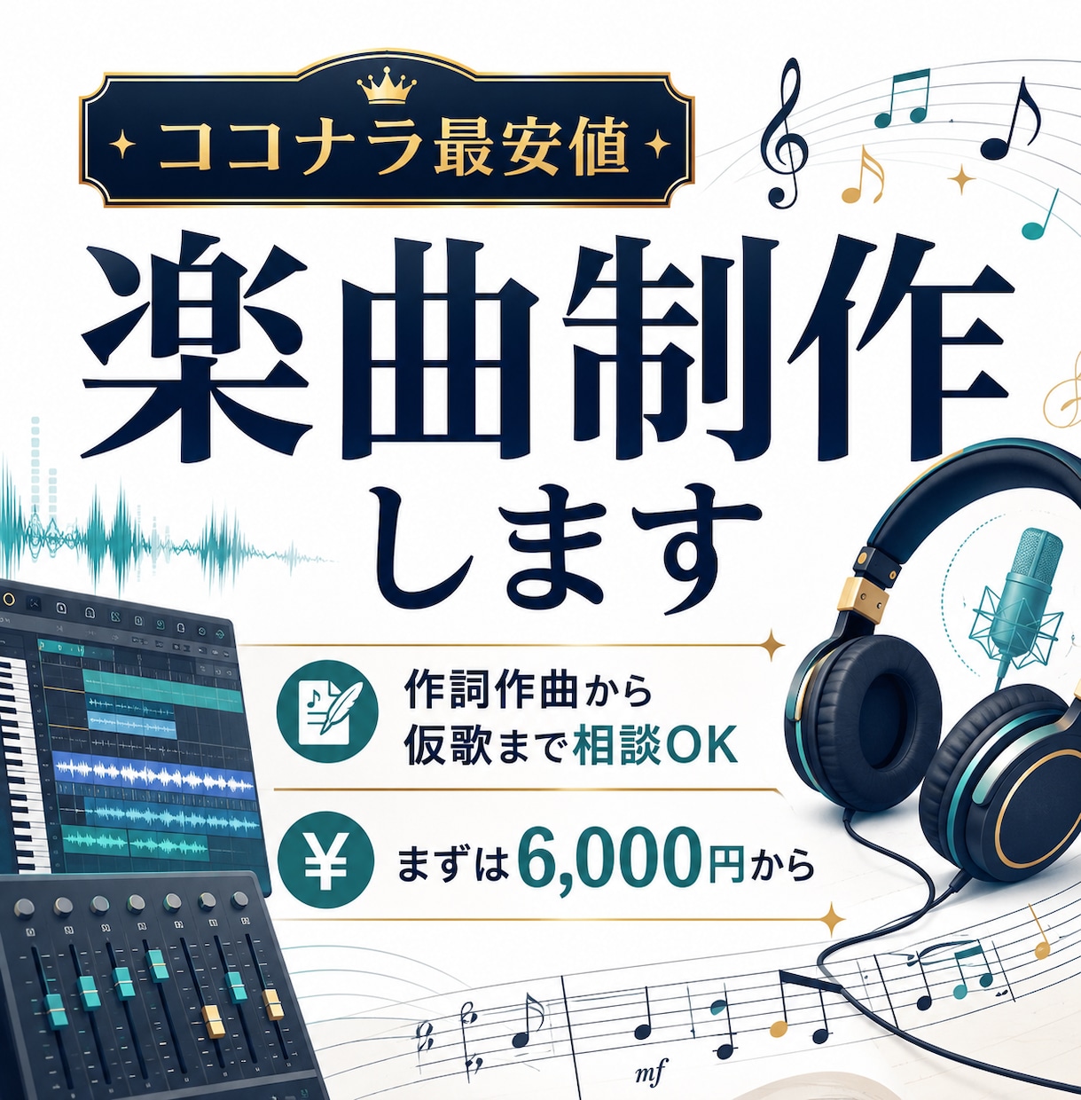 ココナラ最安値｜楽曲制作します 作詞作曲から仮歌まで対応します イメージ1