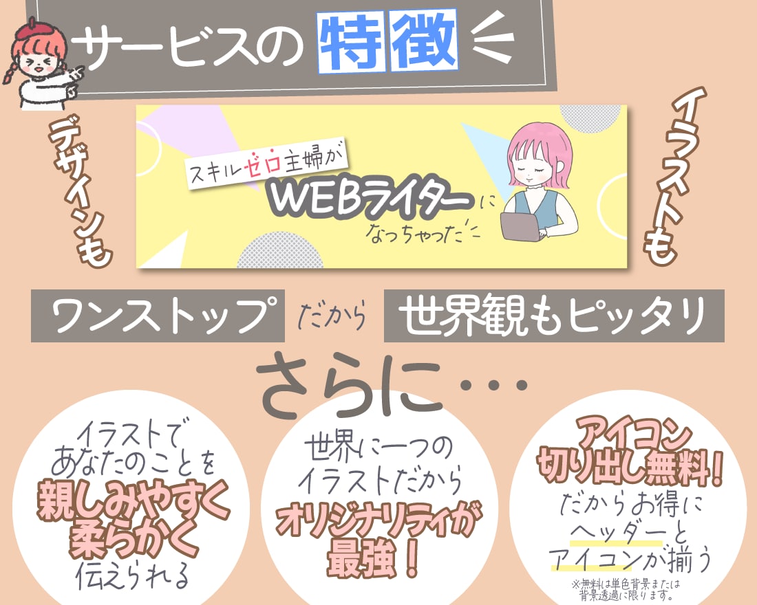 イラスト入りヘッダー・バナー・黒板風画像作成します アイコン切り出し無料！統一された世界観であなたをアピール イメージ2