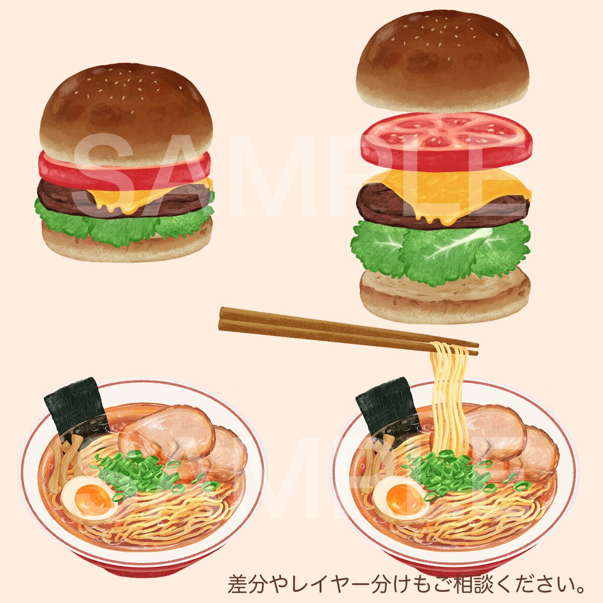 パクッと食べたくなる♪手描き食べ物イラスト描きます 背景やキャラクター追加も可能。店舗メニュー、SNS素材として イメージ4