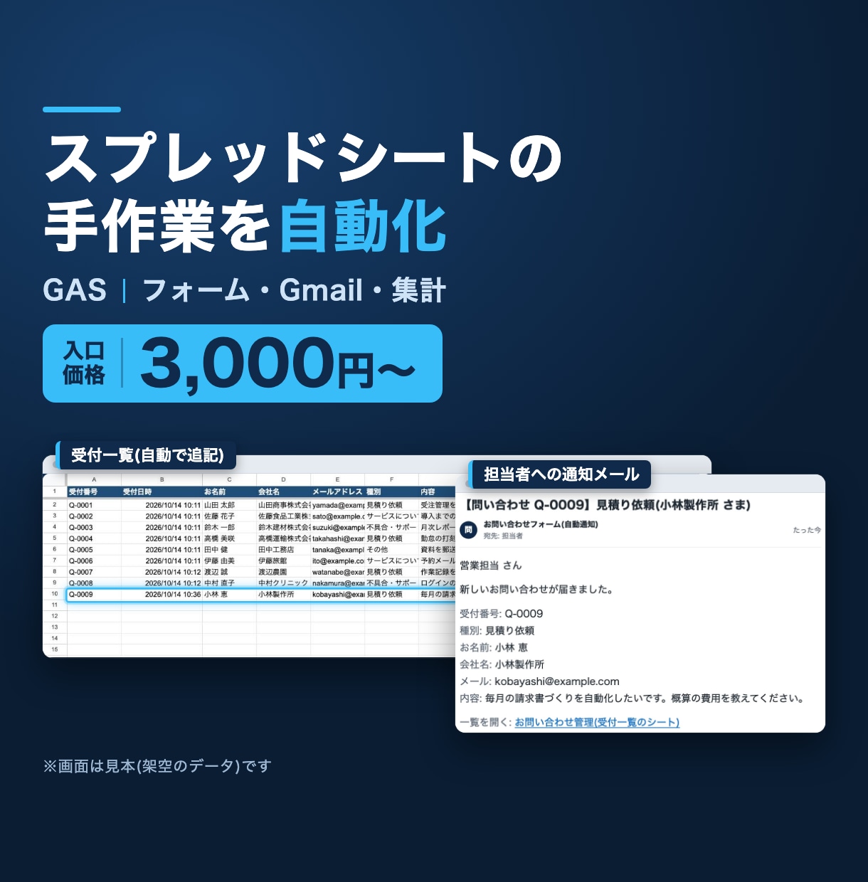 スプレッドシートの手作業をGASで自動化します フォーム・Gmail・集計に対応|試作で確認してから納品 イメージ1