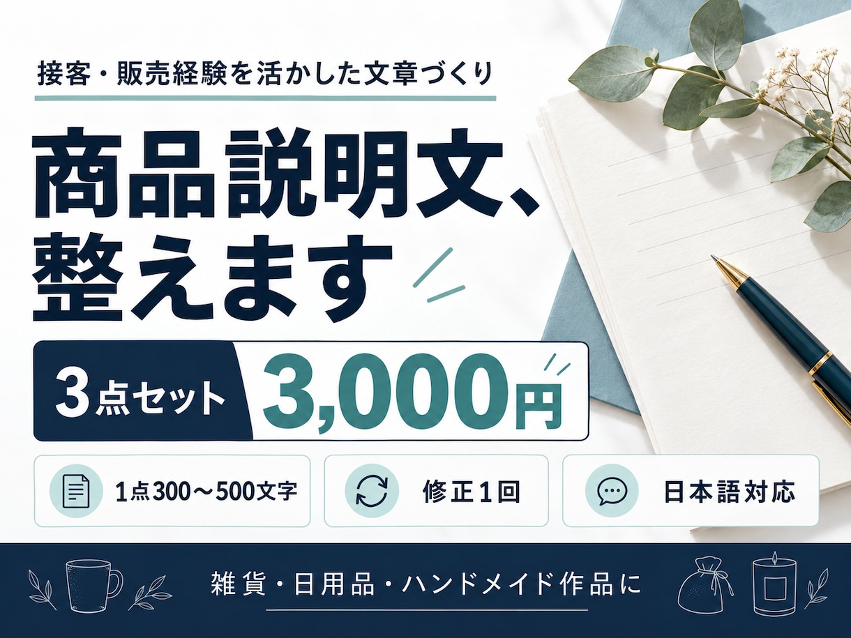 商品の魅力が伝わる説明文を3点作成します 接客・販売経験を活かし、読みやすい商品紹介文に イメージ1