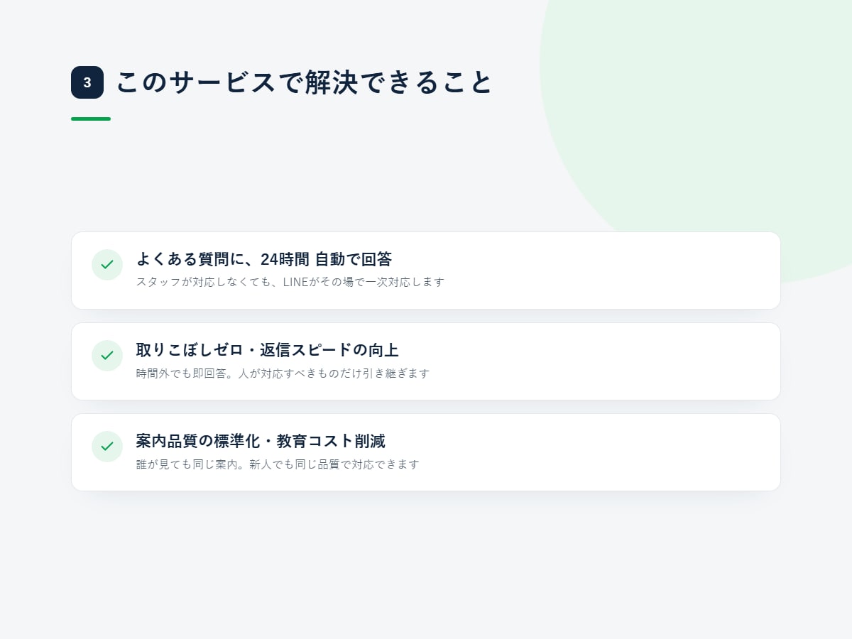 LINE公式にAIチャットボットを導入します よくある質問への自動応答で対応の手間を減らします イメージ3
