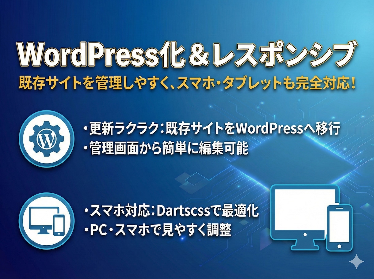 既存サイトをWordpressで作成いたします 1週間以内に構築｜問い合わせ、ブログ設置、編集機能、SEO込 イメージ2
