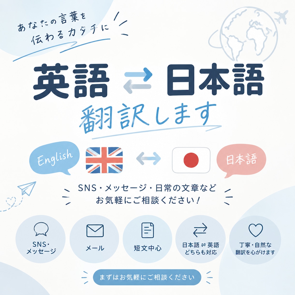英語⇄日本語を丁寧に翻訳します SNS・メッセージ・短い文章:自然な日本語／英語に翻訳に！ イメージ1