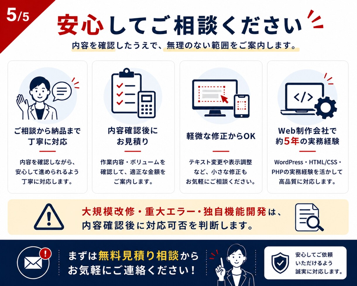 WordPressの修正・カスタマイズをします 表示崩れ・更新・フォーム調整まで対応 イメージ5