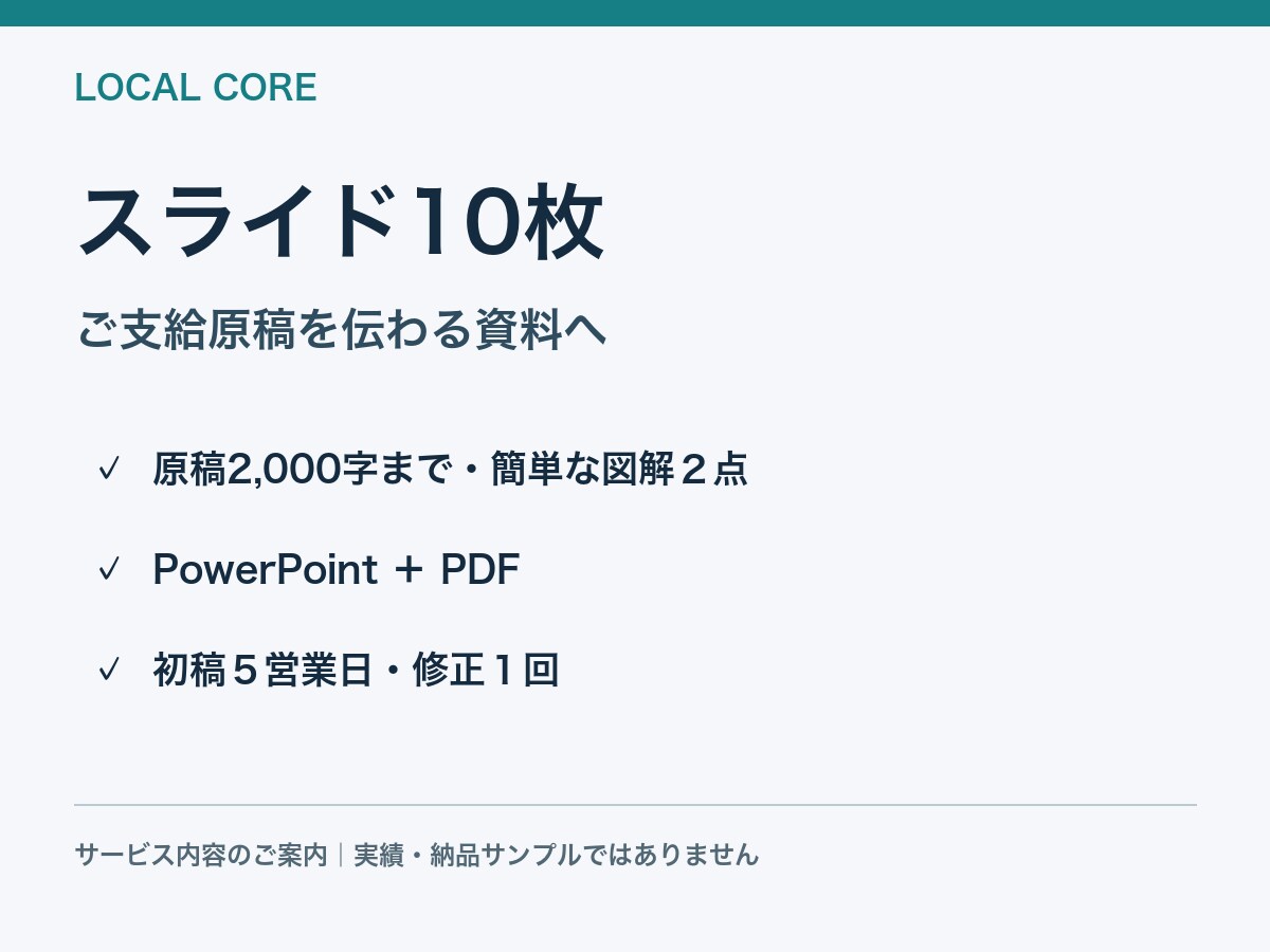 支給原稿をスライド10枚に整えます 原稿２千字までを図解入りの資料に整えます イメージ1