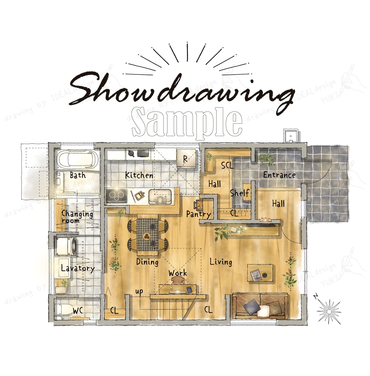 オシャレな手描き間取り図(戸建てVer.)承ります あなたのプランから魅力とオリジナリティを更に引き出します‼ イメージ4