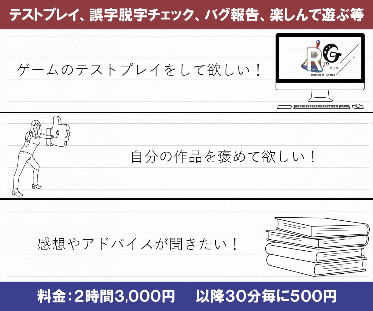 貴方の作品に触れて感想や意見をお伝えします 動画付き！テストプレイ／アドバイス／作品を褒めて欲しい方へ イメージ2