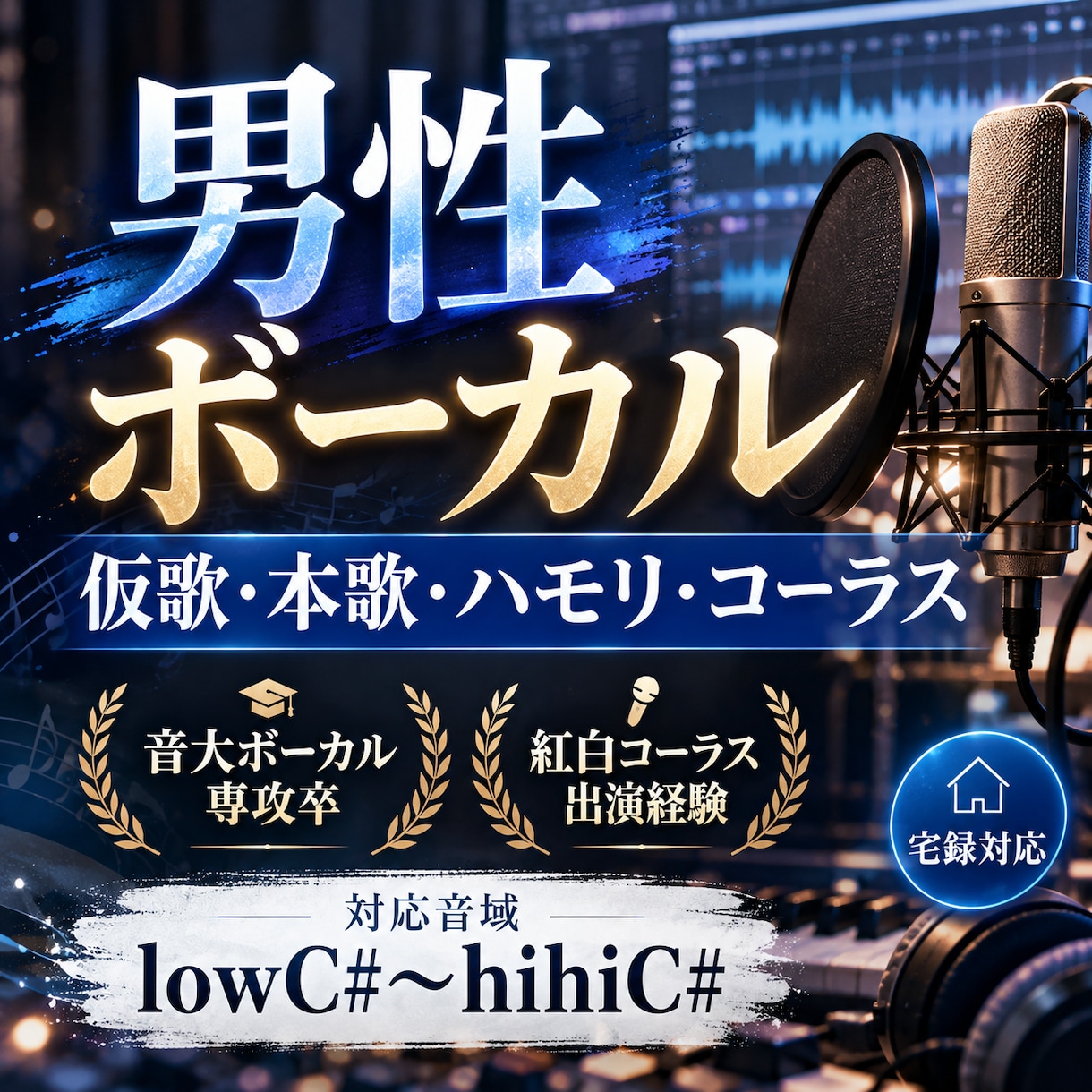 男性ボーカルで仮歌・本歌を歌います 音大卒・紅白コーラス経験｜lowC#〜hihiC#の広音域 イメージ1