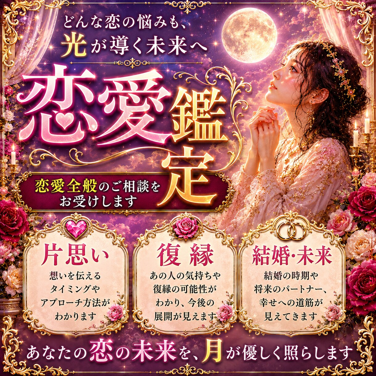 至高鑑定【タロット×月光霊視】縁結び鑑定します 出会い・恋愛の悩み専門☆新たな縁がつながる時期をタロット鑑定 イメージ1