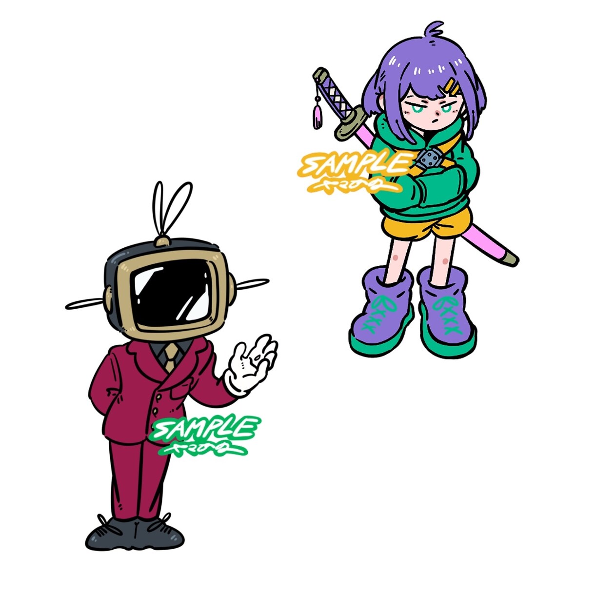 商用利用OK！ポップなデフォルメイラスト描きます SNSアイコンにもぴったり✨️動きのあるポーズが得意です！ イメージ9