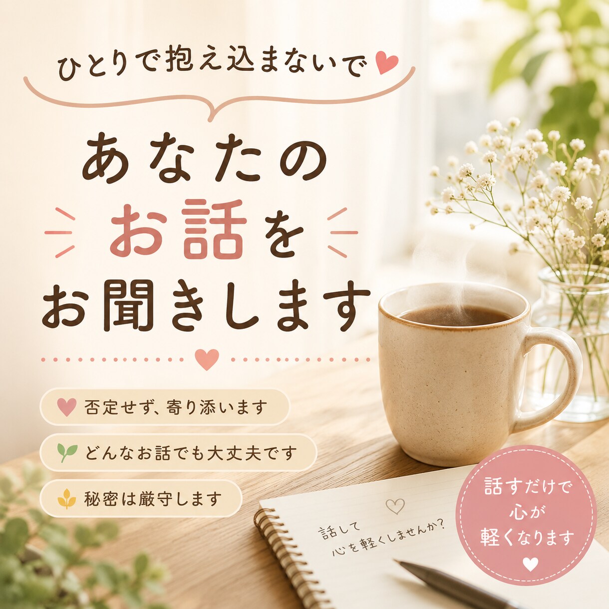 職場の悩みを優しくお聞きします 一人で抱える悩みを安心してお話できます♪ イメージ1