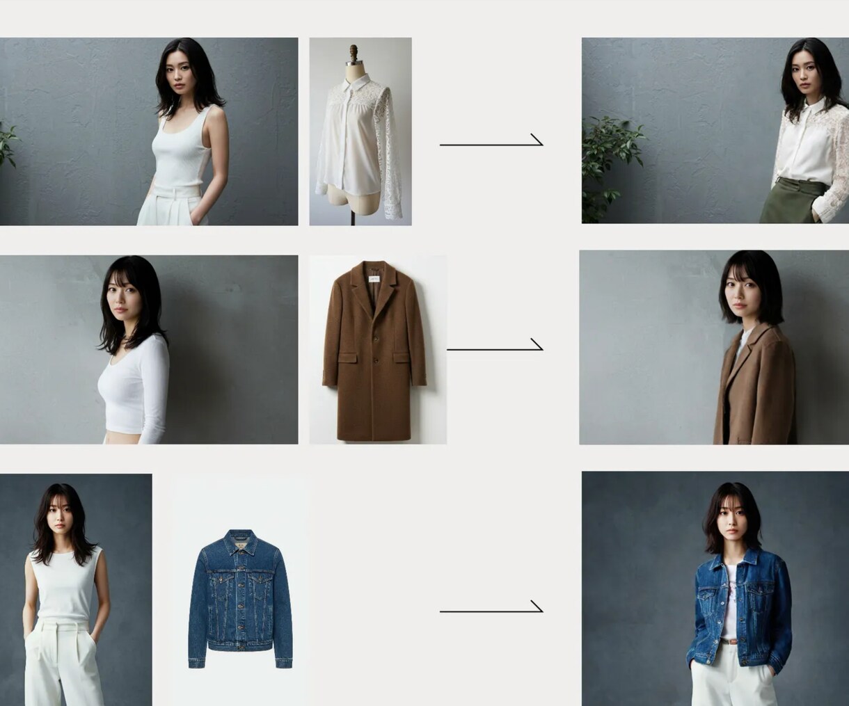 EC等に使えるAIファッションモデル着画制作します 1枚の服画像で、撮影不要でリアルなAIモデル着画を生成可能。 イメージ3