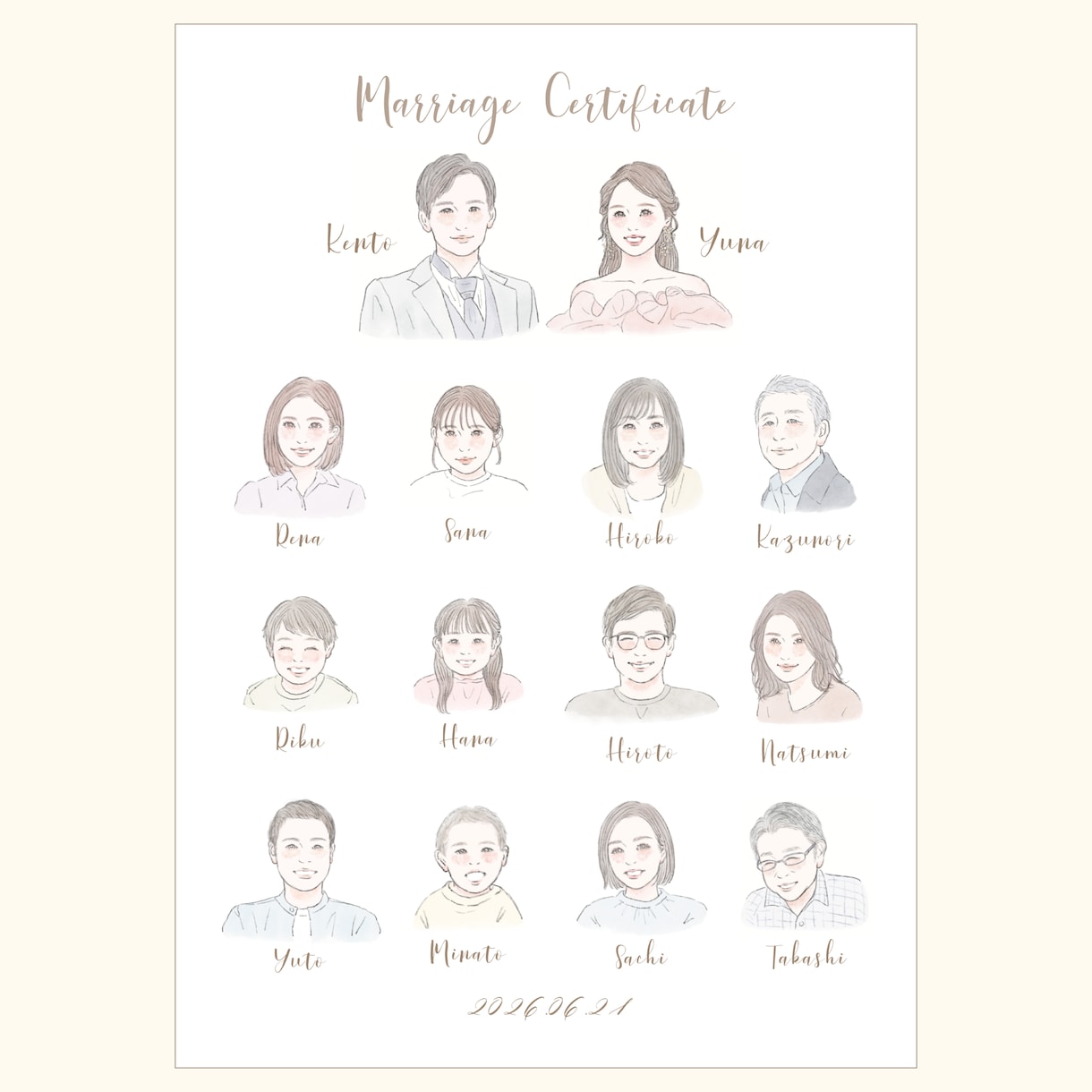 結婚式の似顔絵席札をお作りします お写真をもとに一人ひとり丁寧にお描きします イメージ9