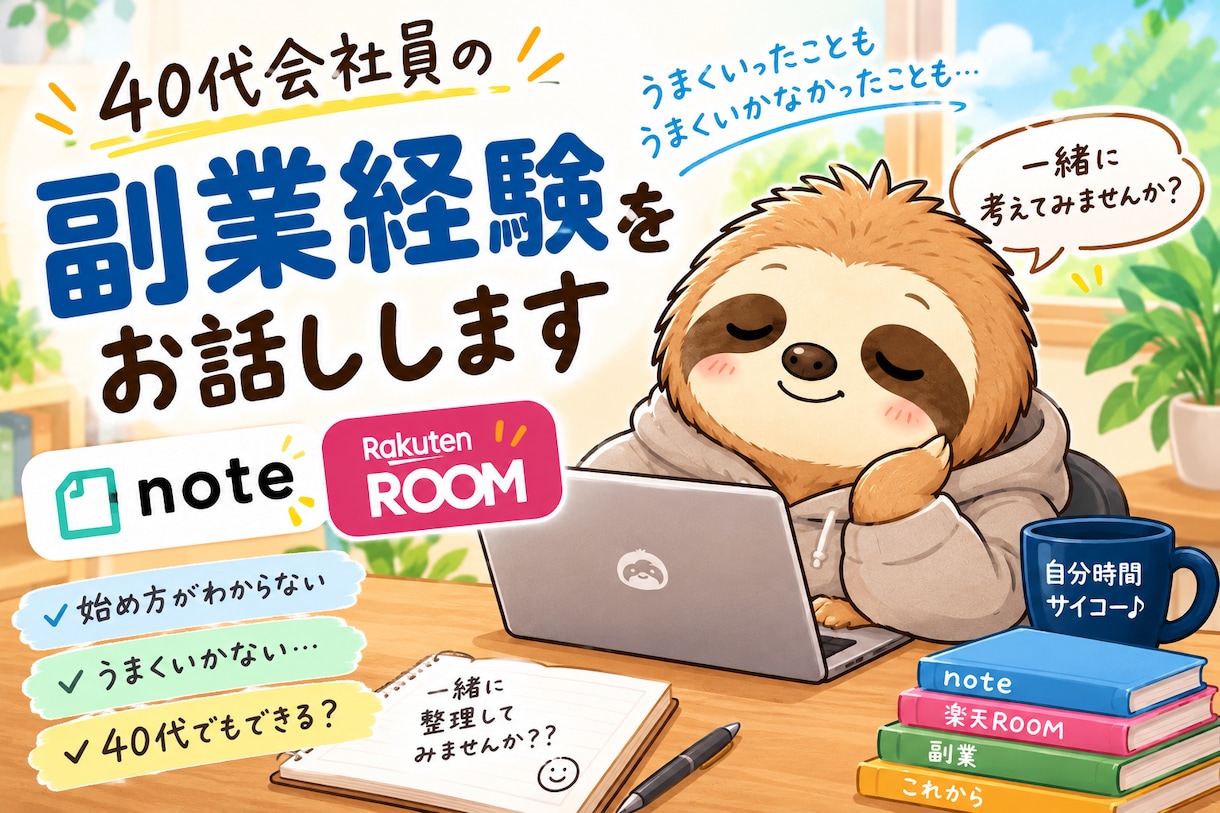 40代会社員の副業経験をお話しします note・楽天ROOMの実際にやってみたリアルを共有します イメージ1