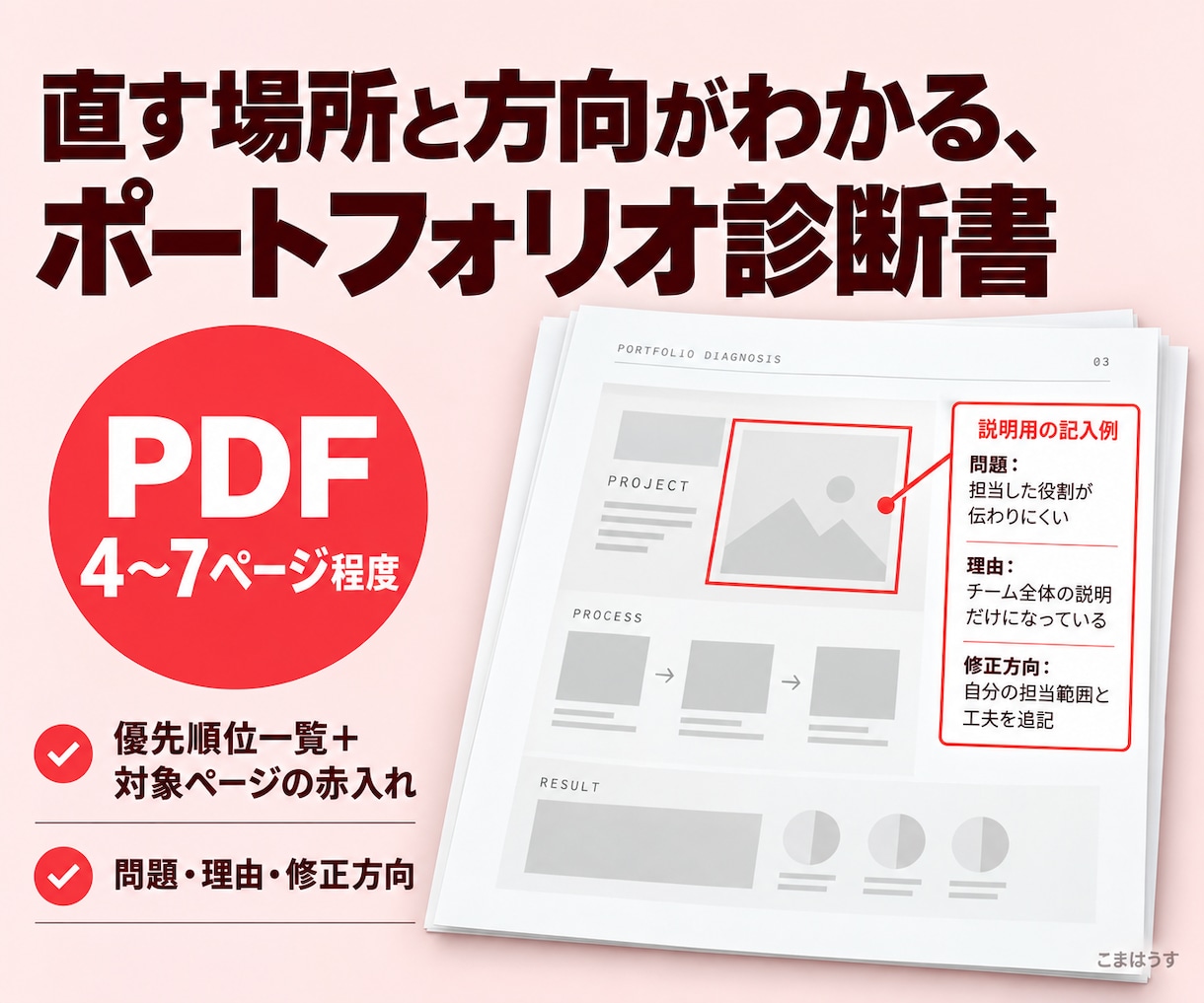 ポートフォリオをPDFで赤入れ添削します 掲載順と説明文の直し方を、後から見返せる診断に イメージ4