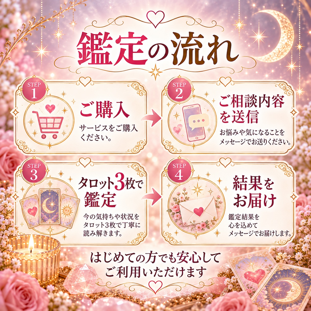あの人の気持ちをタロット3枚で読み解きます 恋のお悩みひとつを3枚のカードで優しく丁寧に鑑定します イメージ3