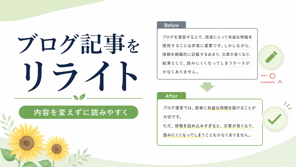 ブログ記事を読みやすい文章にリライトします 内容とあなたらしさを残して自然な文章へ整えます イメージ1