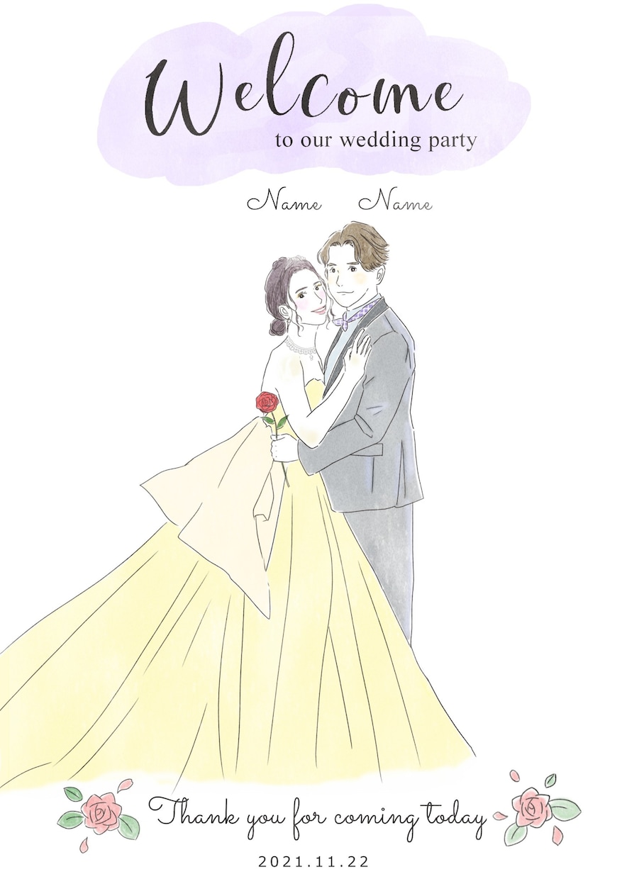 ウェルカムボード・結婚式イラストます オシャレで柔らかい雰囲気のウェルカムボードを作成します♡ イメージ1